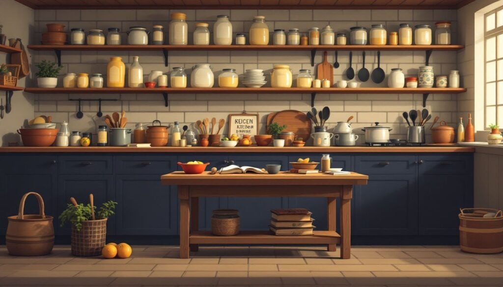 Een traditionele Nederlandse keuken in plat design stijl.