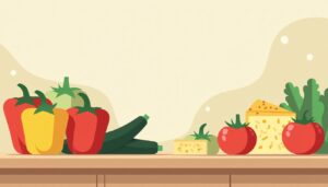 Minimalistische keuken met verse groenten en hele voedingsmiddelen op countertop.